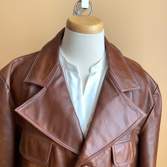 VINTAGE 70's Menswear Brown Leather Blazer - Picture 4 of 16